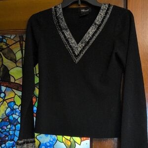 Willi Smith Black V-Neck Shirt with Silver Accents